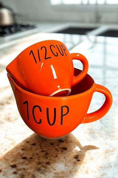 Woodcept Set of 2 Orange Ceramic Measuring Cups, Ceramic Mug Cup Measuring Cup Bowl 250-500 ml