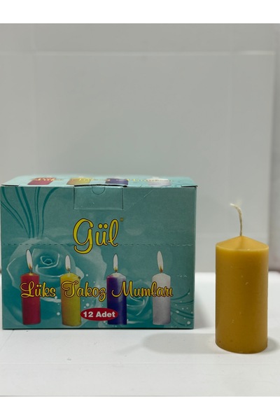Gül Mum GÜL MUM SARI 12 Lİ TAKOZ MUM KÜTÜK MUM BAR MUM 6 SAAT YANMA SÜRESİ ÇAP 3 BOY 8 CM