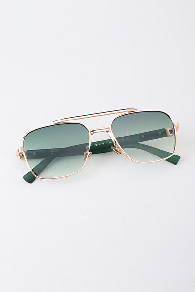Kapin Nuvia Metal Çerçeve Dikdörtgen Tasarım Unisex Güneş Gözlüğü - Yeşil Cam