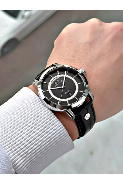 Romanson Special Design Black Color Sapphire Glass Leather Band Steel Case Men's Wristwatch 1632.03