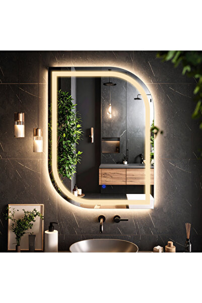 lumora mirror design Curva Günışığı Led'li Kumlamalı Lavabo & Banyo Aynası (Dokunmatik Sensörlü)