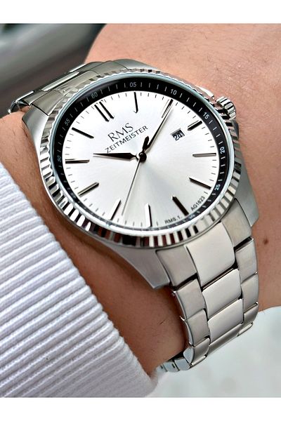 Romanson With Calendar Silver Color Steel Band Steel Case 24 Months Guarantee Men's Wristwatch 1623.01