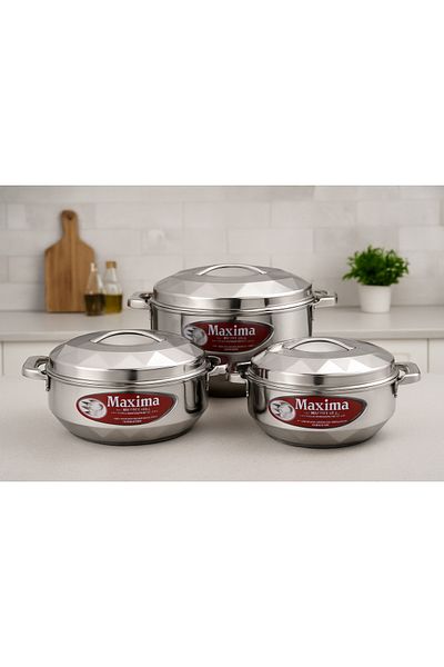 Maxima 3-Piece Stainless Steel Hot Pot Set Silver 2500ml