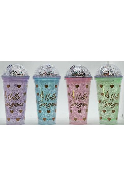Honney Boutique Led 3D Colorful Lighted Mica Water Bottle Flask Water Bottle Cocktail Glass with Straw Lighted Figure