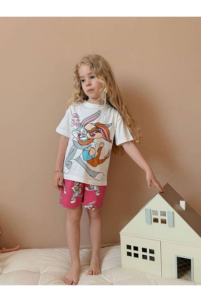 ARBİ kids Female Child Burs Bunny Short-Sleeve Pink Shorts Suit