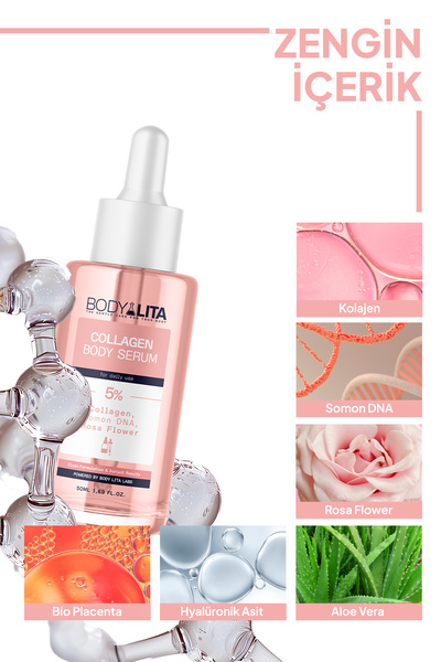 bodylita Collagen Serum, Nemlendirici Aydınlatıcı Sıkılaştırıcı %5 Aktif Serum İçerikli Vücut Serumu