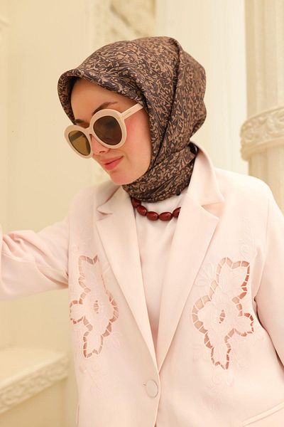 Silk Home Bitter Coffee Mink Leaf Pattern Pure Silk Tivil Woven Scarf-11459-23-Kvs0699