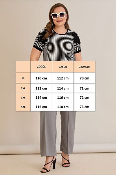 FOR ESRA BIG TREND Γυναικεία ριγέ τούλι ώμου με απλικέ κοντό μανίκι με σχίσιμο στο πλάι ελαστική μπλούζα βισκόζης