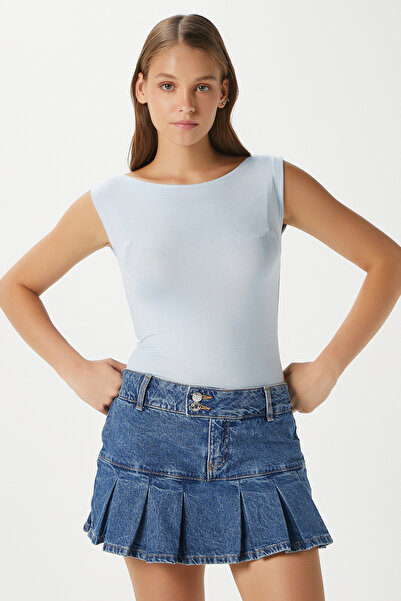 Ritnice Bluză albastră fără mâneci Nova Boat Neck Lux Touch Soft Texture pentru femei