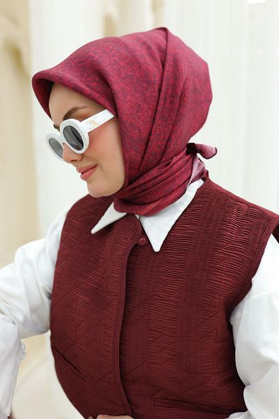 Silk Home Burgundy Leaf Pattern Pure Silk Tivil Woven Scarf-11459-47-Kvs0694