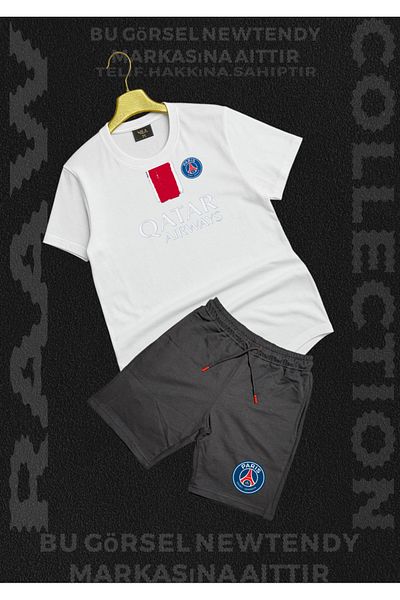 Minikelya Paris Qatar Airways Printed White T-Shirt Basket Shorts Men's Sports Team Combination Summer