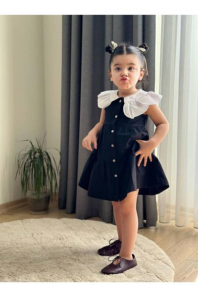 H&Z KİDS Baby Collar Layered Summer Dress Black