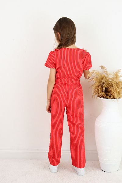 FESSHERA 💜   Girl's Double Breasted Collar Ruffle Detailed Striped Jumpsuit – Suitable for Casual and Special Occasion Wear 💜