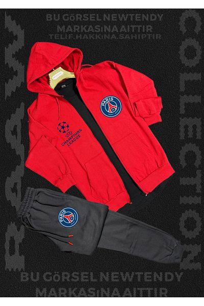 Minikelya Paris Logo Hooded Sweat Sweatpants Men's Combination Stylish Sports Set