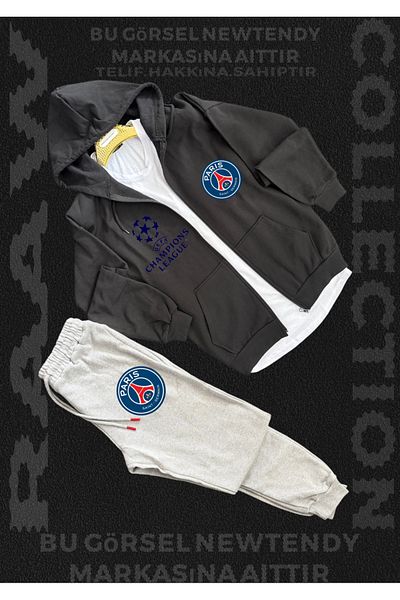 Minikelya Paris Logo Hooded Sweat Sweatpants Men's Combination Stylish Sports Set