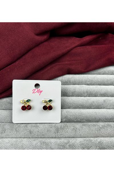 DKY Women's Cherry Figured Stone Mini Earrings