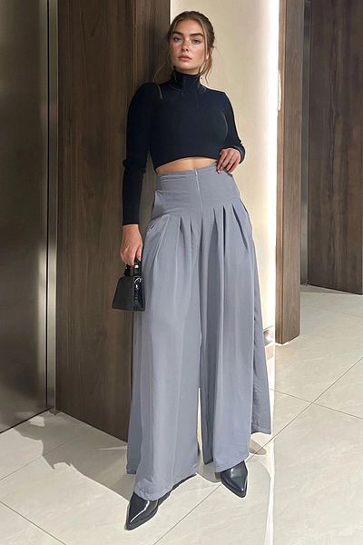 bacc Women's Gray High Waist Loose Trousers Bcbsk-25700-3538
