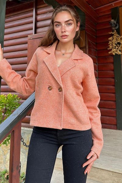 bacc Women's Orange Buttoned Short Seasonal Jacket Bcbsk-25700-3529