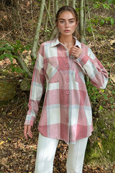 bacc Women's Dusty Rose Oversize Soft Textured Stitching Pocket Shirt Bcbsk-25700-3539