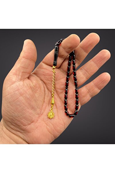 Kt 4x7 mm BİLEK BOY ALTIN KAPLAMA PÜSKÜLLÜ SÜRMELİ TOZ KEHRİBAR TESBİH