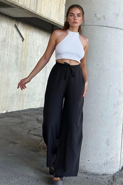 bacc Women's Black High Waist Elastic Waist Pants Bcbsk-25700-3652