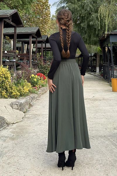 bacc Women's Khaki High Waist Elastic Long Skirt Bcbsk-25700-3676