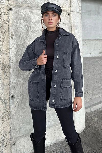 bacc Women's Anthracite Comfortable Oversize Denim Jacket Bcbsk-25700-Kt00-100