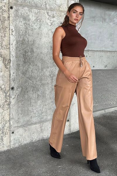 bacc Women's Tan High Waist Elastic Trousers Bcbsk-25700-3691