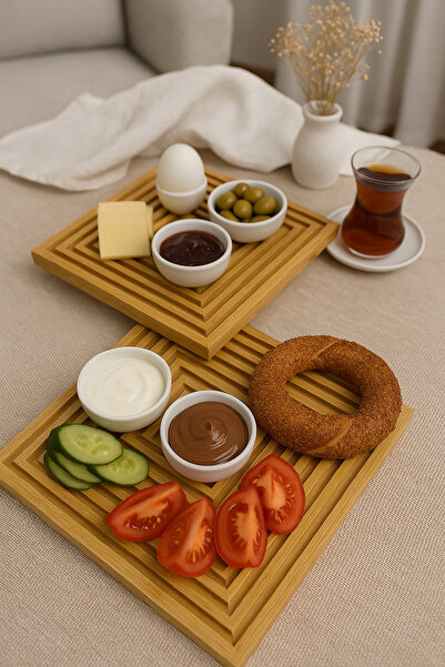 wellhome 2-Piece Bamboo Wooden Presentation Board 20X20 | Square Stylish Placemat – Natural Presentation Set