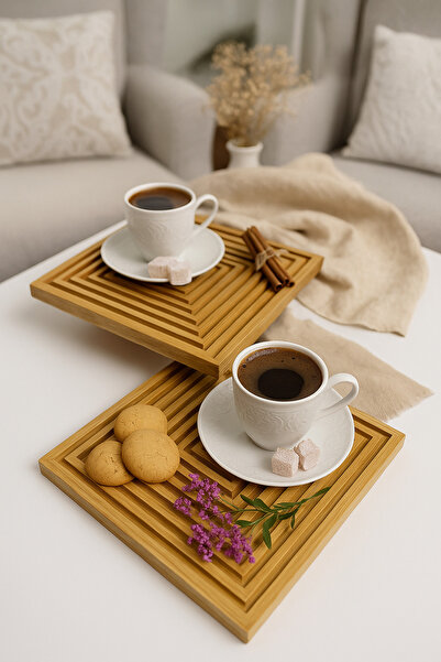 wellhome 2-Piece Bamboo Wooden Presentation Board 20X20 | Square Stylish Placemat – Natural Presentation Set