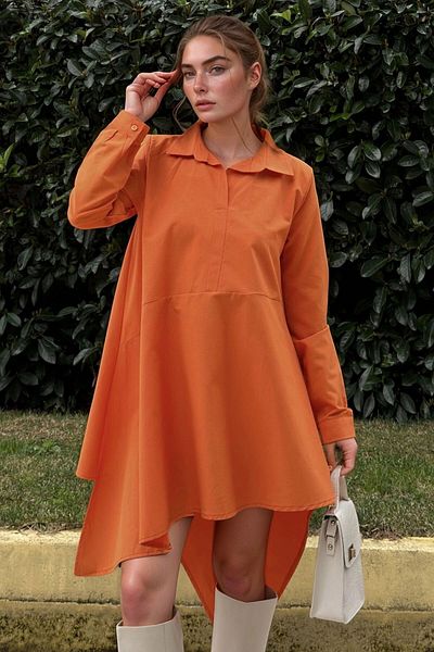 bacc Women's Orange Half Placket Oversize Woven Shirt Bcbsk-25700-K4912