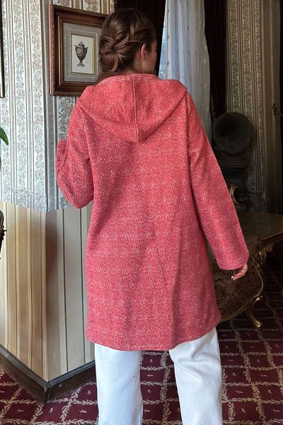 bacc Women's Red Zippered Hooded Long Jacket Bcbsk-25700-3690