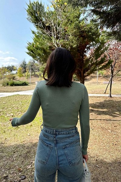 bacc Women's Mint Chest Ribbed Knitwear Sweater Bcbsk-25700-K7522