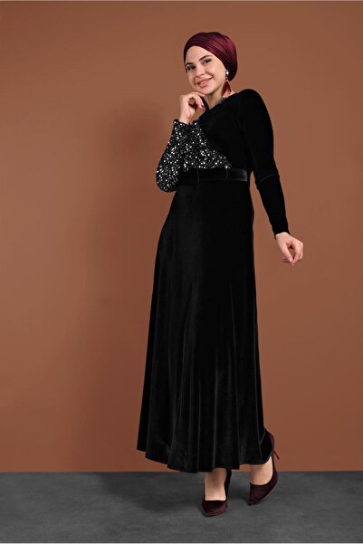 Alvina PULLU KADİFE ELBİSE 40299