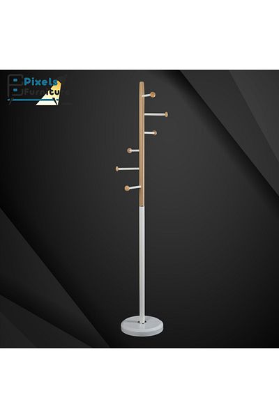 PixelsFurniture Pixel Furniture Modern Design Metal Clothes Hanger, Marble Base with 6 Hooks for Hanging Clothes and Scarves