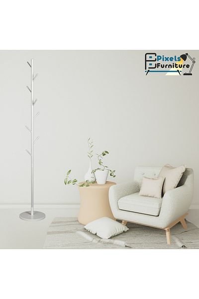 PixelsFurniture Pixel Furniture Modern Design Metal Clothes Hanger, Marble Base with 8 Hooks for Hanging Clothes and Scarves