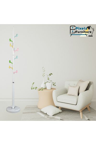PixelsFurniture Pixel Furniture Modern Design Metal Clothes Hanger, Marble Base with 8 Hooks for Hanging Clothes and Scarves