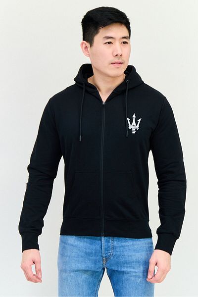 Maserati Men Hooded Long Sleeves Brand Logo Sweatshirt, Black