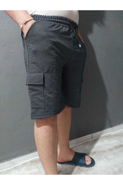 SURMARİ Μαύρο σορτς με μοτίβο βροχής με τσέπες Cargo