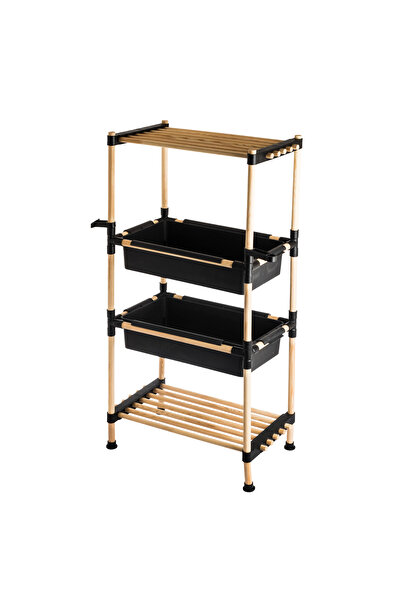 casa rosa رف تخزين مطبخ خشبي مكون من 4 طبقات مع سلتين جانبيتين