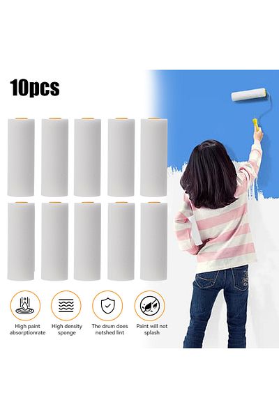 Choice 10PCS 100mm Mini White Durable Foam Paint Roller Sleeves Painting Decorating Sponge Rollers Art S...