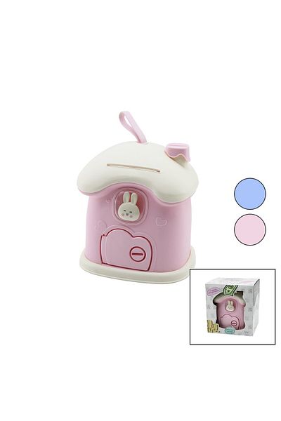 E BULURUM Big=18X16X18Cm House Model Locked Colorful Plastic Children's Money Box with Rabbit Figure (5067)