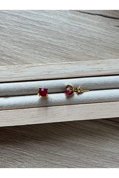 Pel Design Pembe Akik Taşı Altın Kaplama Top Küpe El Yapımı