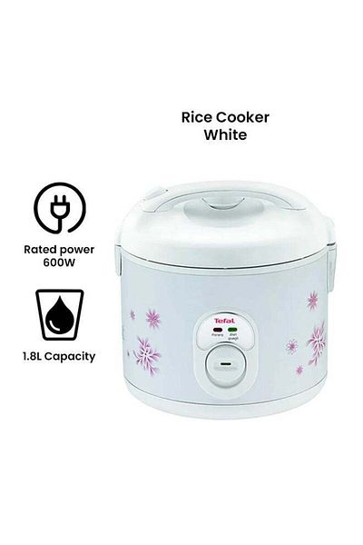 TEFAL Easy Cook 1.8 Liter Rice Cooker, 600 Watts, White, RK101827