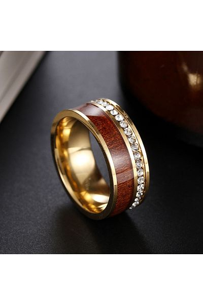SIC MODA Acacia wood and titanium ring 4024