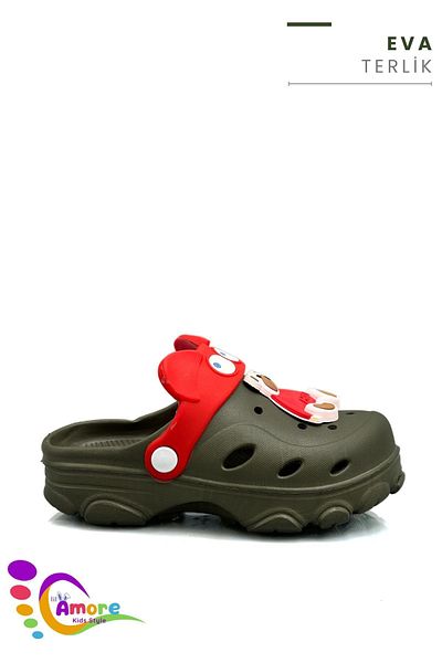 sermoda Eyeglasses Pattern Teddy Bear Eva Kids Beach Pool Slippers Sabo Slippers Khaki Red