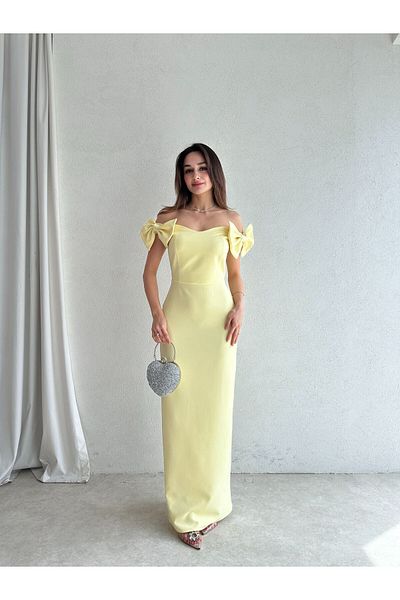 Mooi Butik Armi̇ Maxi Dress 5051 - Yellow