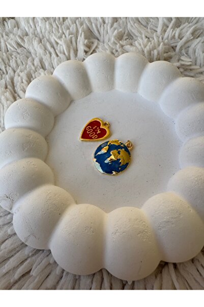 Gleemy accesories Altın kaplama I'm good ve mineli dünya ile 2'li kolye ucu