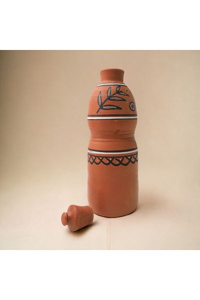 Generic ARK DhaaroVibes 1L Rustic Terracotta Bottle – Handcrafted Clay Water Bottle, Eco-Friendly & Stylish