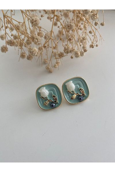 BİJUTERİX Vintage Framed Flower Model Earrings